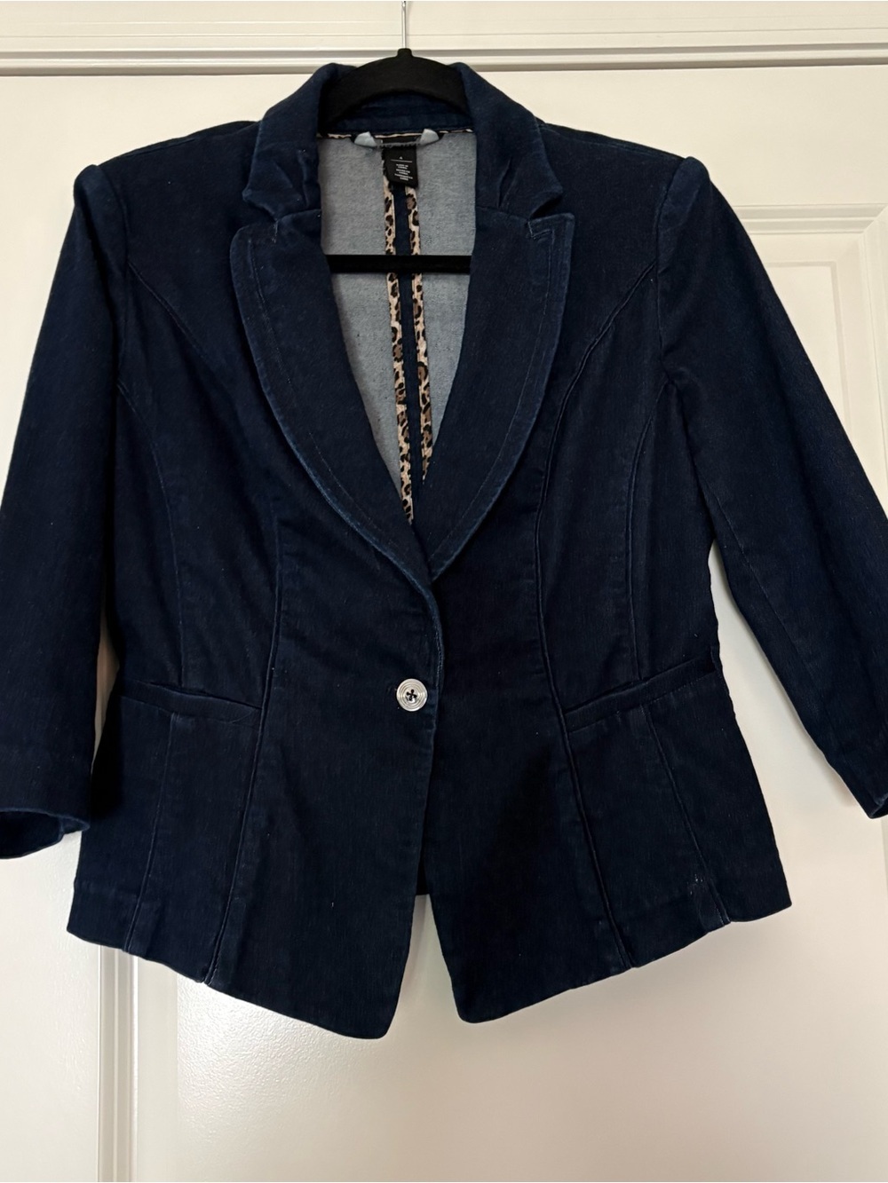 White House Black Markets Women's Dark Indigo Denim Blazer Jacket - Picture 2 of 11